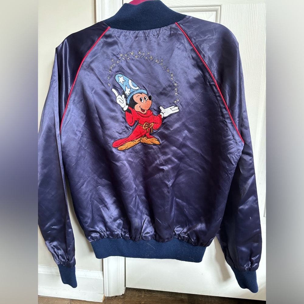 Vintage 80s Disney Fantasia Mickey Mouse Satin Bomber Jacket Size L. Wizard - Picture 4 of 10
